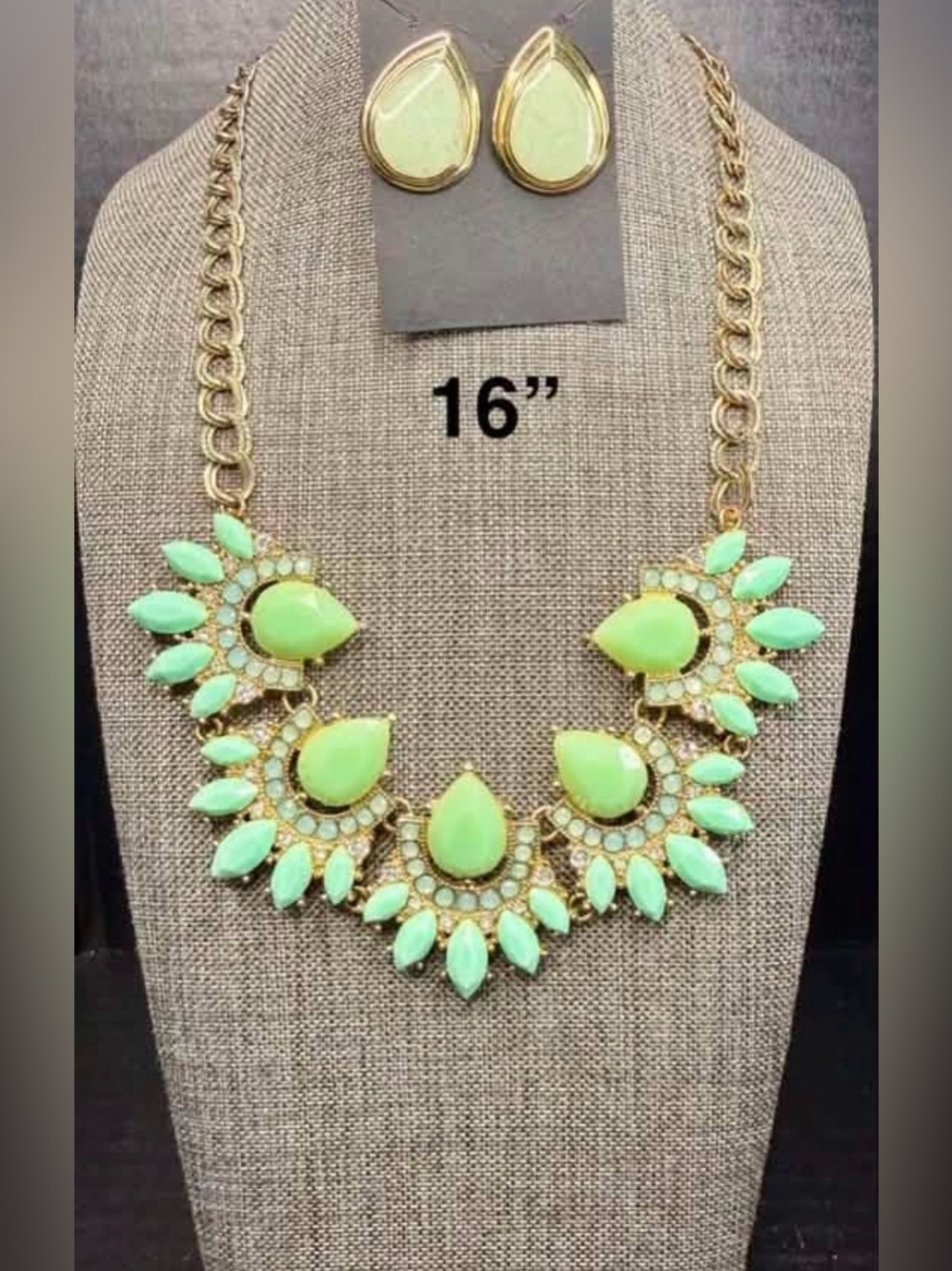 134. Gold-Plated Statement Necklace with Mint Green Stones